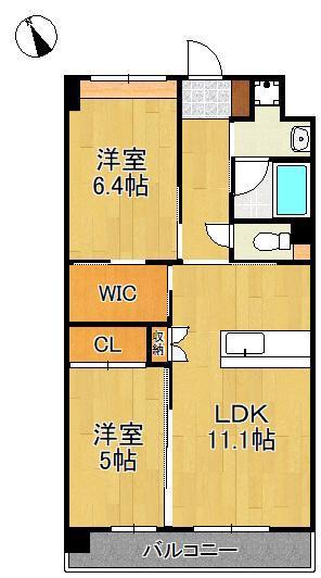 ウイングス西本町(2LDK/5階)の間取り写真