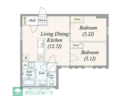 GRAN PASEO三宿II(2LDK/2階)の間取り写真
