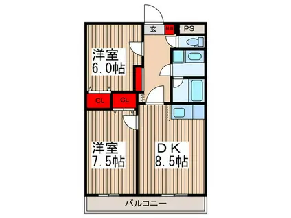 ソレアード(2DK/1階)の間取り写真
