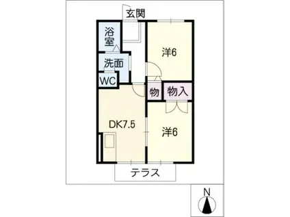 ラベンダー(2DK/1階)の間取り写真