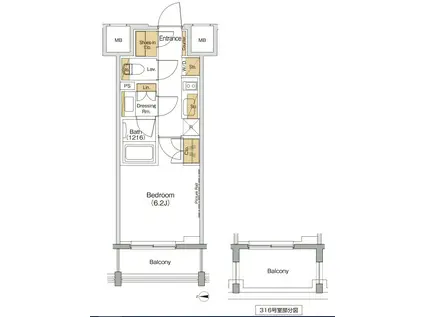 ザ・パークハビオ西大井(1K/6階)の間取り写真