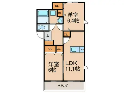 ガーデンヒルズ(2LDK/2階)の間取り写真