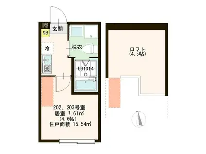 ハーモニーテラス一ツ家VII(1K/2階)の間取り写真