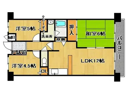 ファミールハイツ鳳サウスフォレストⅡ番館(3LDK/4階)の間取り写真