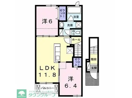 リジェール(2LDK/2階)の間取り写真
