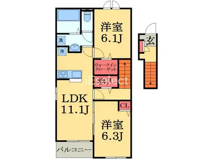 レディーバード III(2LDK/2階)の間取り写真