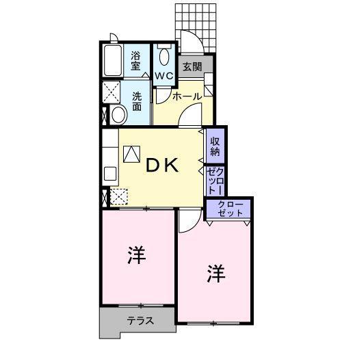 カーサ・グレイス(2DK/1階)の間取り写真