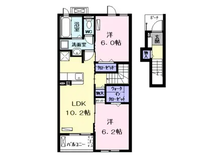 シャルマンカーラA(2LDK/2階)の間取り写真