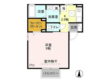 ゴールドパストラルII(1K/2階)の間取り写真