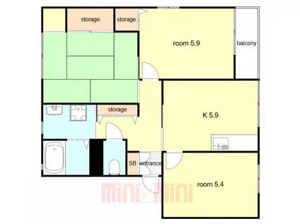 エスト芦屋B棟(3K/2階)の間取り写真