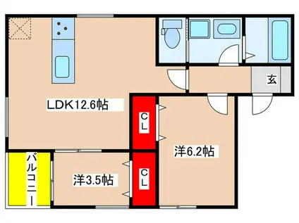 ABITARE・CASA(2LDK/3階)の間取り写真