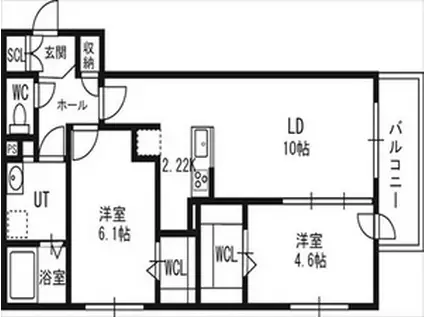 アルファスクエア北12西3(2LDK/7階)の間取り写真
