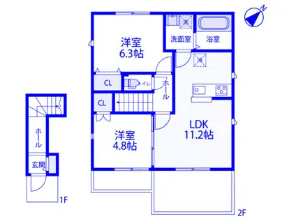 ル・シエル・ブルー B棟(2LDK/2階)の間取り写真