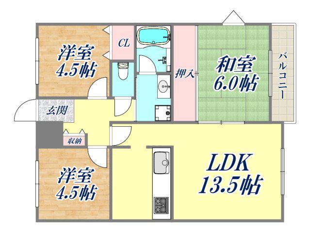 グリーンコート野間(3LDK/3階)の間取り写真