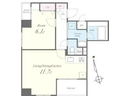 エムロード(1LDK/6階)の間取り写真