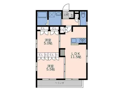 プレジール大師(2LDK/2階)の間取り写真