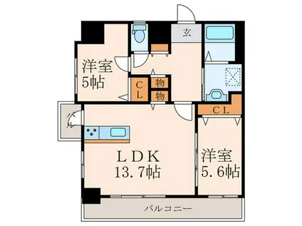内山神岳ビル(2LDK/10階)の間取り写真
