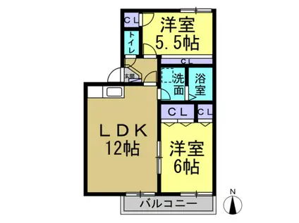 ノースアベニュ梨子ノ木(2LDK/1階)の間取り写真