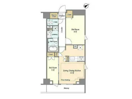 市谷台町坂フロント(2LDK/8階)の間取り写真