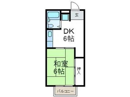 アメニティ八幡(1DK/2階)の間取り写真