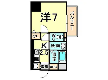 サムティ東難波ECLAT(1K/3階)の間取り写真