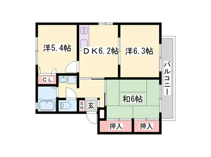 レガートII B棟(3DK/2階)の間取り写真