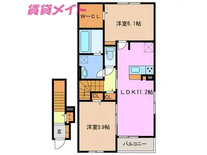 シオン III(2LDK/2階)の間取り写真