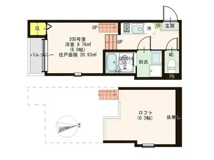 ルミエール東仙台(1K/2階)の間取り写真