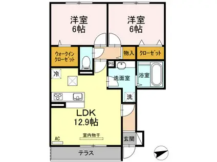 セジュール西条 B棟(2LDK/1階)の間取り写真