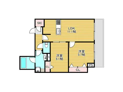 PARC DE VERT ESAKA(2LDK/7階)の間取り写真