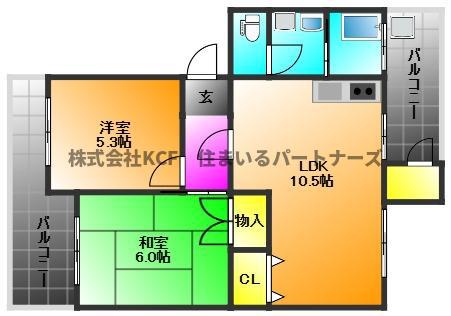 馬場ビル(2LDK/3階)の間取り写真