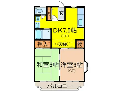 パルファンヴェール(2DK/2階)の間取り写真