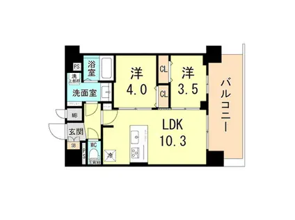 プレサンス神戸長田マリエント(2LDK/8階)の間取り写真