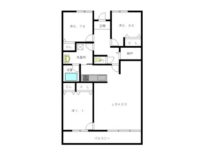 ディアレストいなんば(3SLDK/3階)の間取り写真