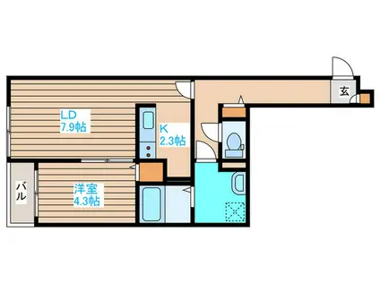 LA VITA COMODO SAPPORO(1LDK/2階)の間取り写真