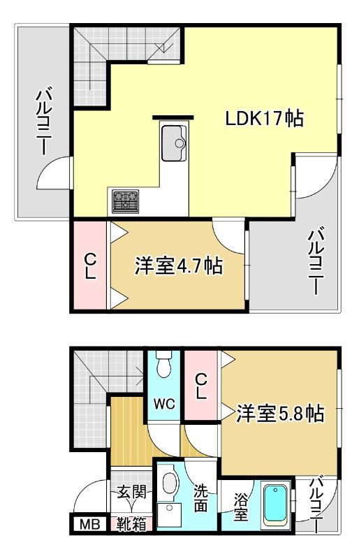レジデンツァR(2LDK/2階)の間取り写真