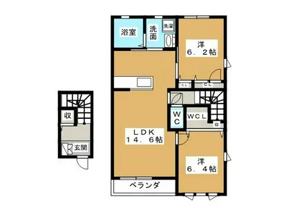 メゾン・ドゥ・ブラウニー C棟(2LDK/2階)の間取り写真