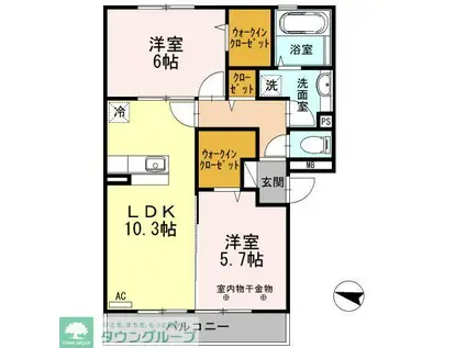 カーサ青井(2LDK/3階)の間取り写真