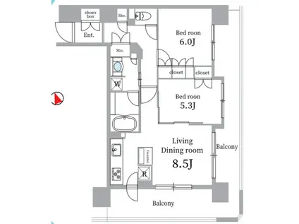 パークホームズ目黒リバーサウスアーバンレジデンス(2LDK/12階)の間取り写真