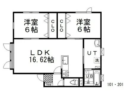 HORNV(2LDK/2階)の間取り写真