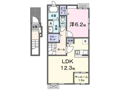 サンフラワー(1LDK/2階)の間取り写真