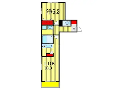 ユニゾンウエスト(1LDK/1階)の間取り写真