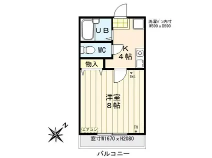 バンブトンコート(1K/2階)の間取り写真