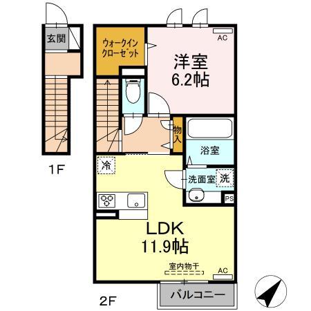 サンライズ吉岡(1LDK/2階)の間取り写真