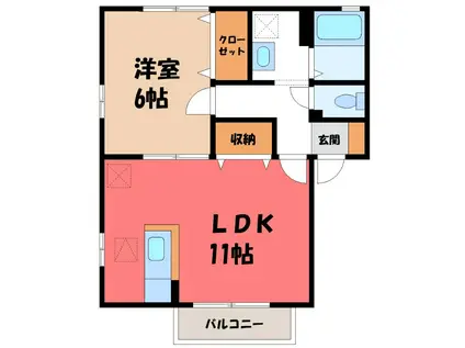 ウィルモアA(1LDK/1階)の間取り写真