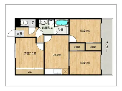 プレジデント白水I(3DK/2階)の間取り写真