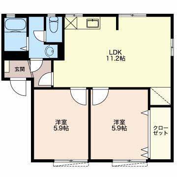 プランドール岩本B(2LDK/1階)の間取り写真
