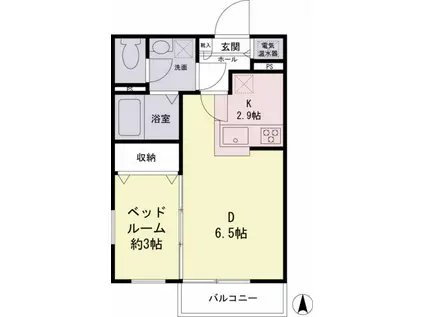 ウィンドミル紅葉丘(1DK/2階)の間取り写真