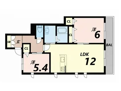 グランドゥール英賀保B(2LDK/1階)の間取り写真