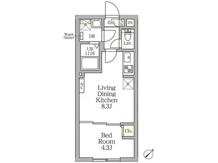 アグライア新宿横寺町(1LDK/2階)の間取り写真